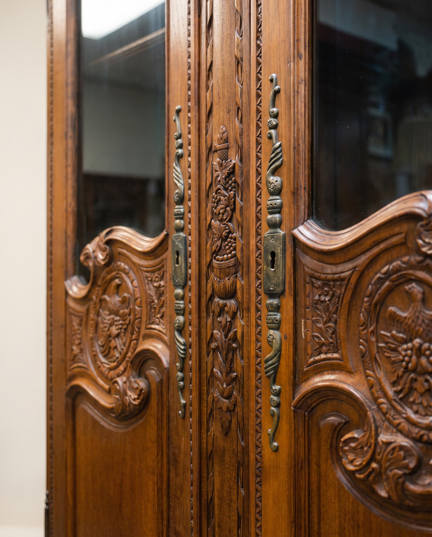 French Louis XV Revival Carved Oak Display Armoire