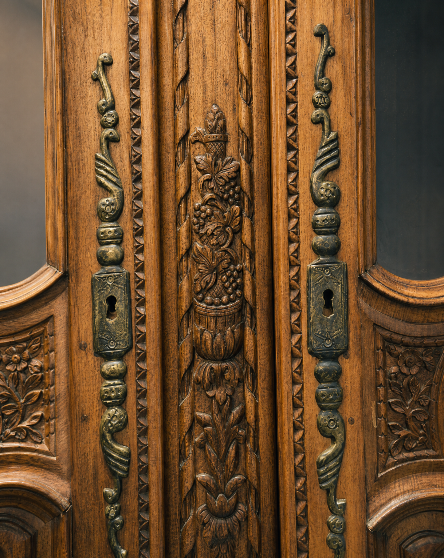 French Louis XV Revival Carved Oak Display Armoire