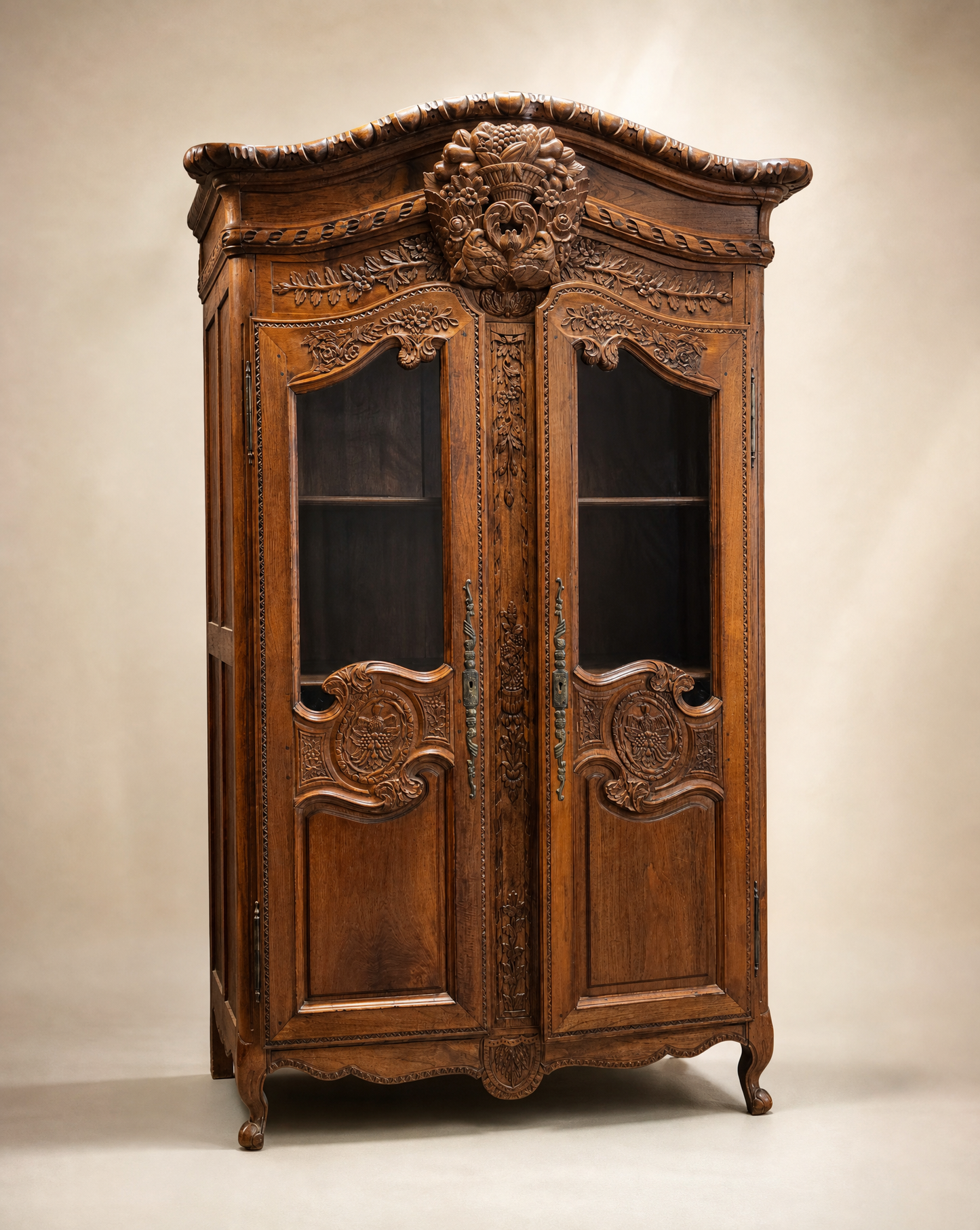 French Louis XV Revival Carved Oak Display Armoire