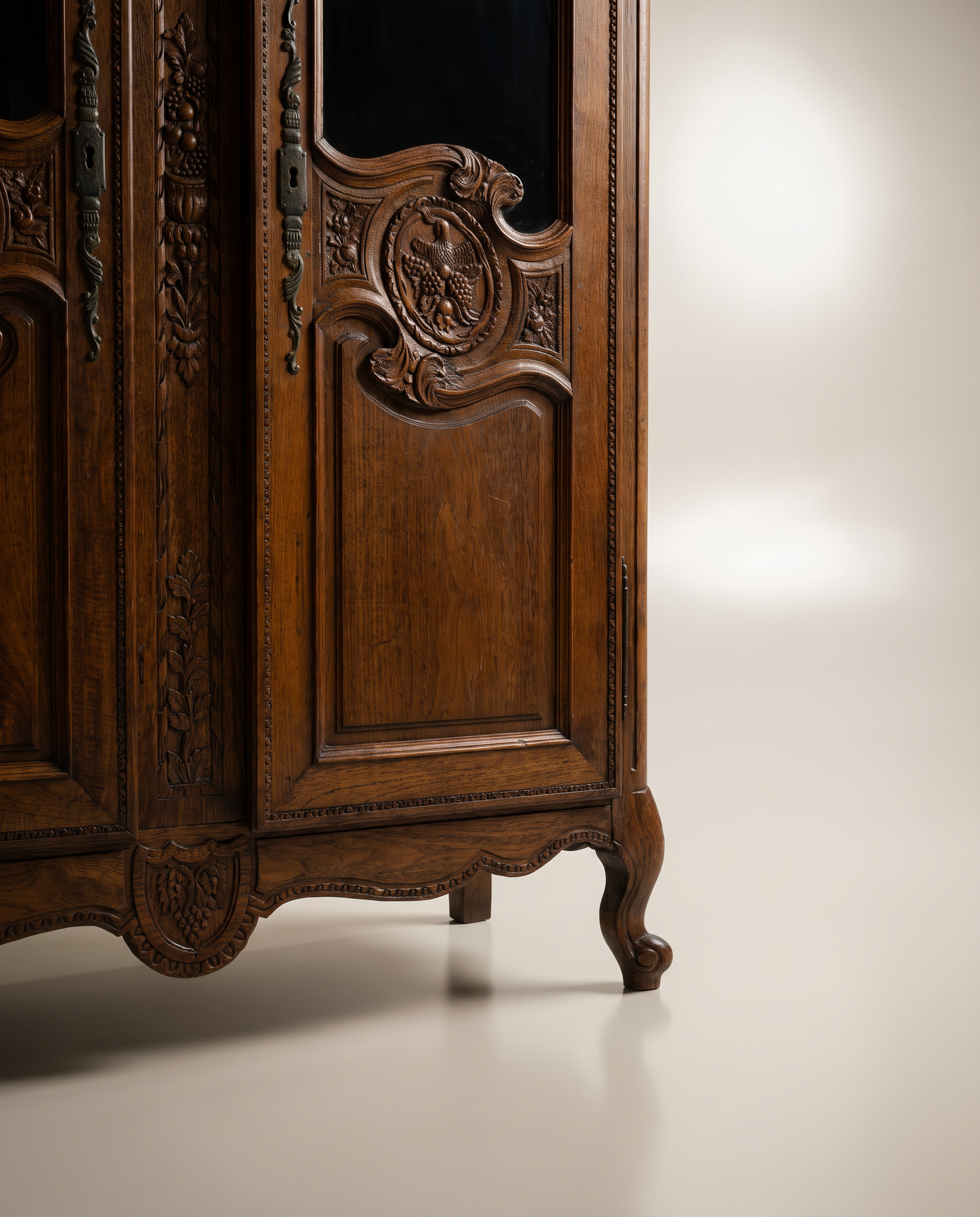 French Louis XV Revival Carved Oak Display Armoire