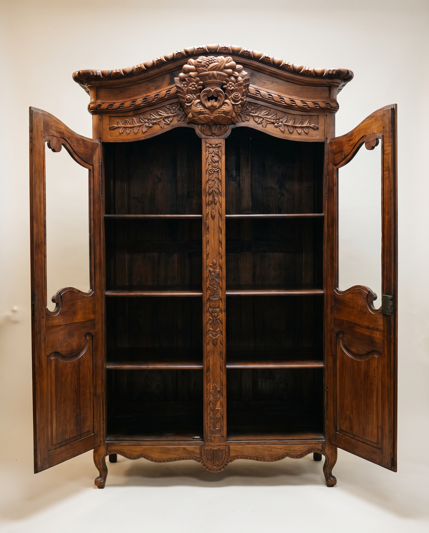 French Louis XV Revival Carved Oak Display Armoire
