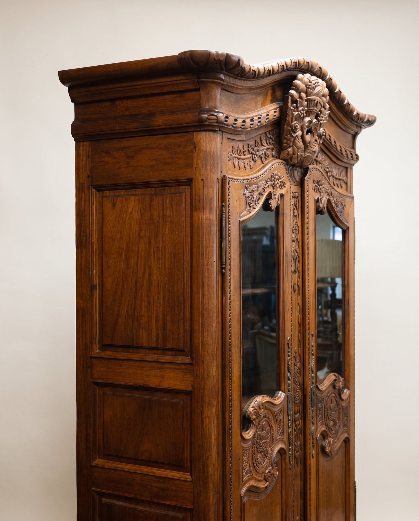 French Louis XV Revival Carved Oak Display Armoire