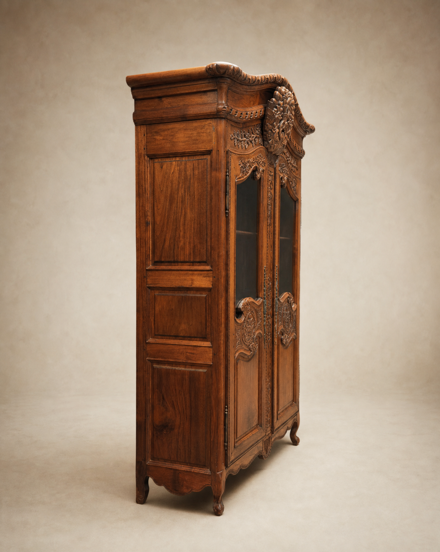French Louis XV Revival Carved Oak Display Armoire