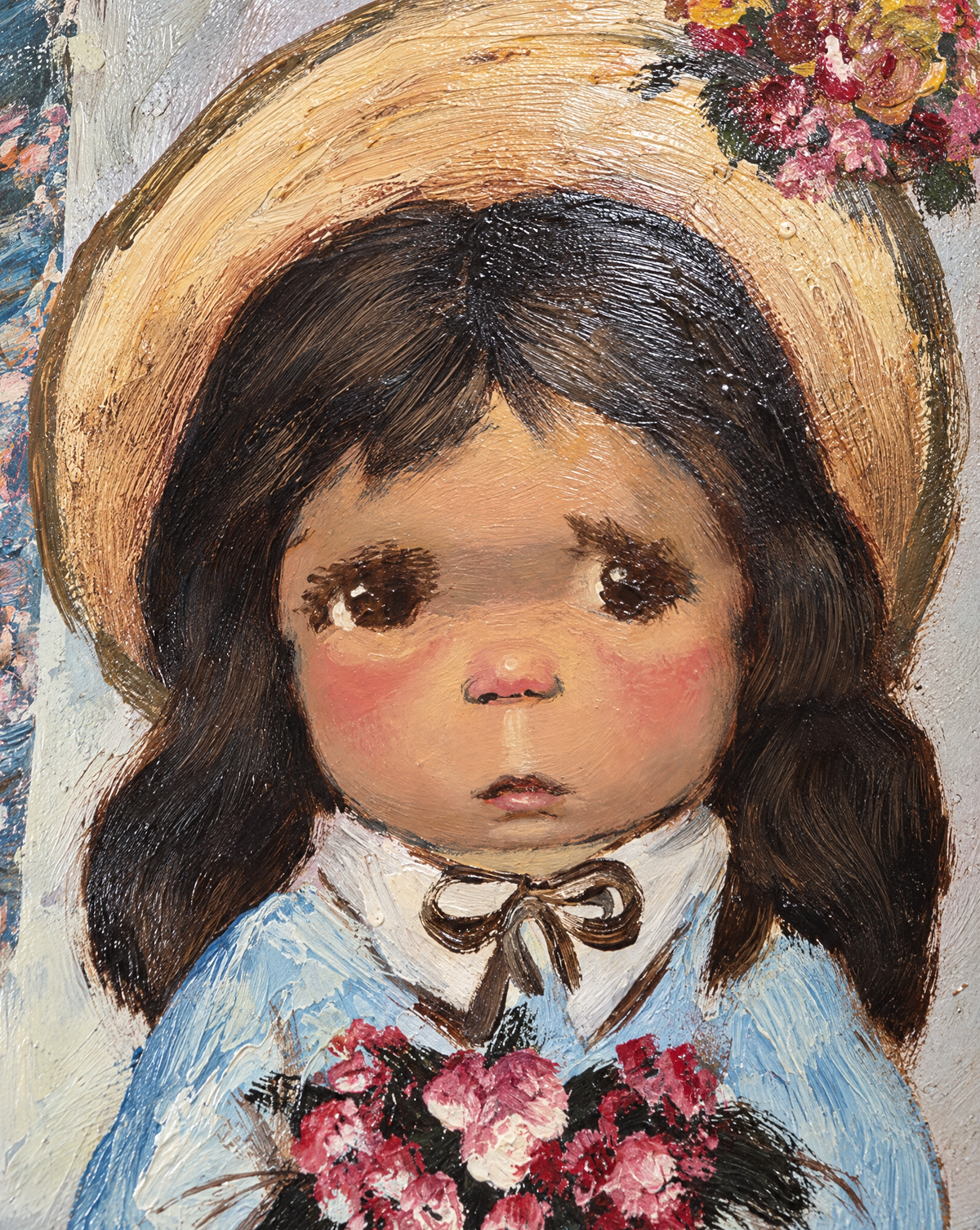 Vintage Original Oil Painting by Stephenson – Two Children in Traditional Dress – 40.5" W × 34.5" H