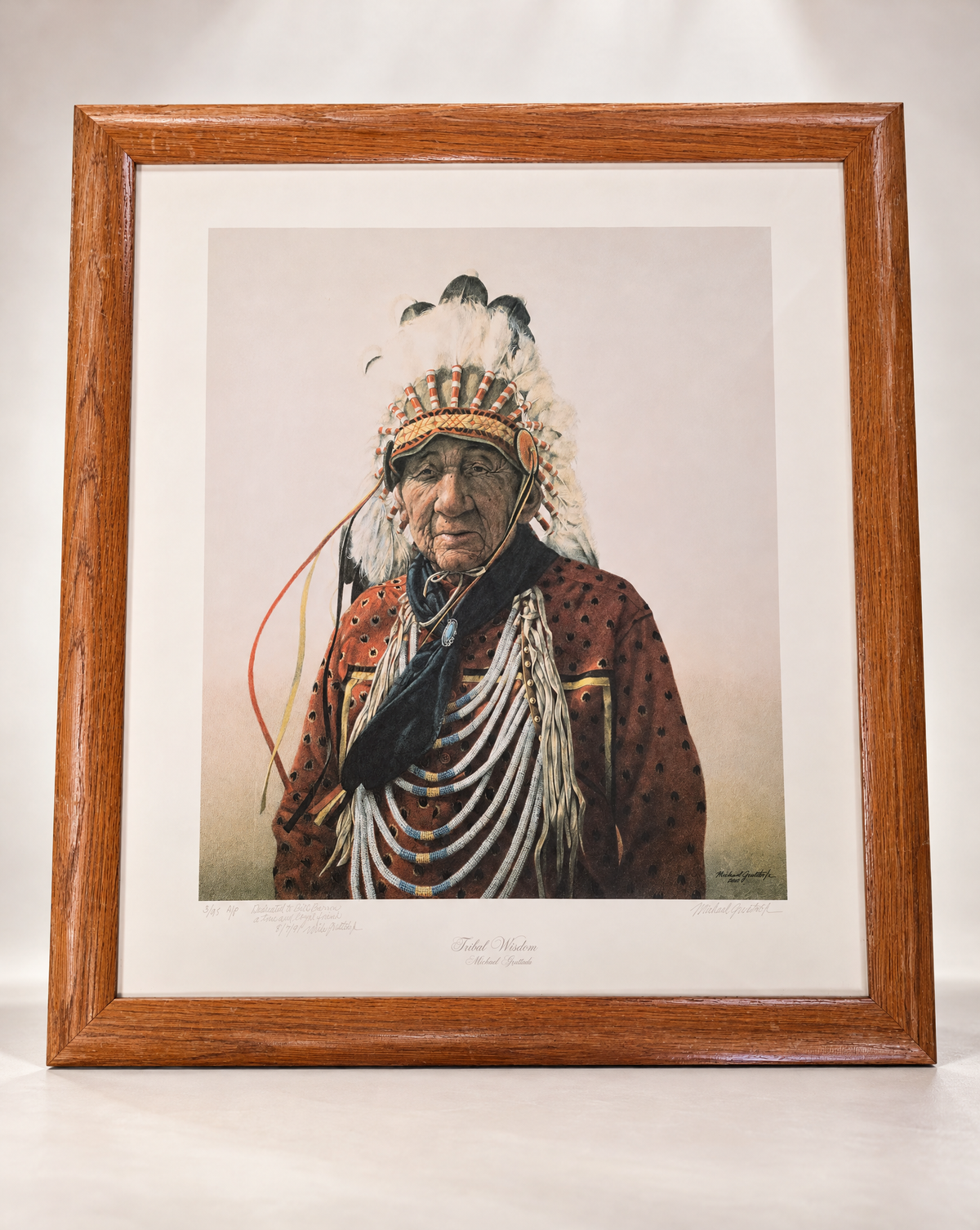 Michael Gnatek “Tribal Wisdom” Signed Limited Edition Native American Portrait Print – 25" W × 28" H