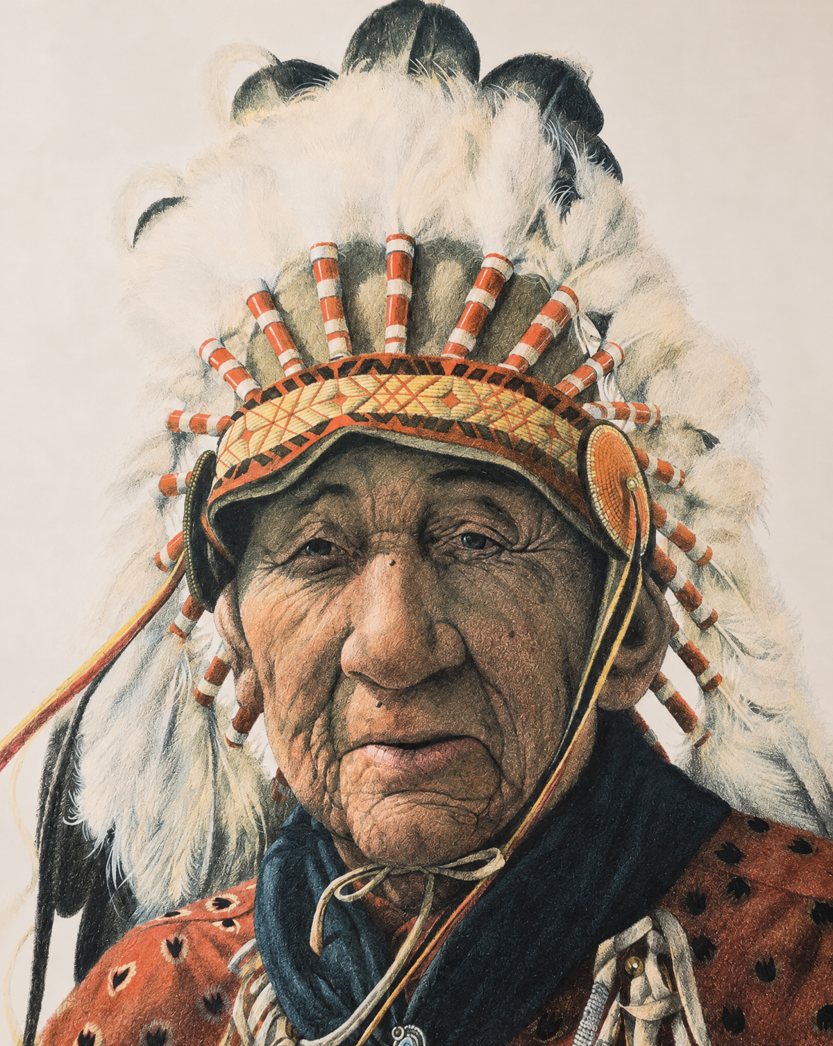 Michael Gnatek “Tribal Wisdom” Signed Limited Edition Native American Portrait Print – 25" W × 28" H