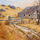 Vintage Rustic American Farmhouse Original Oil Painting on Canvas, Signed Ruth Robson – 27" W × 23" H