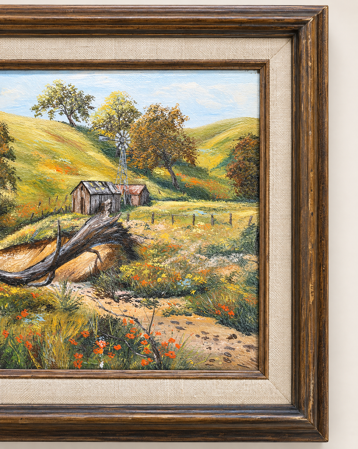 Vintage Original Country Landscape Oil Painting by Ruth Robson – 19.5" W × 16.5" H