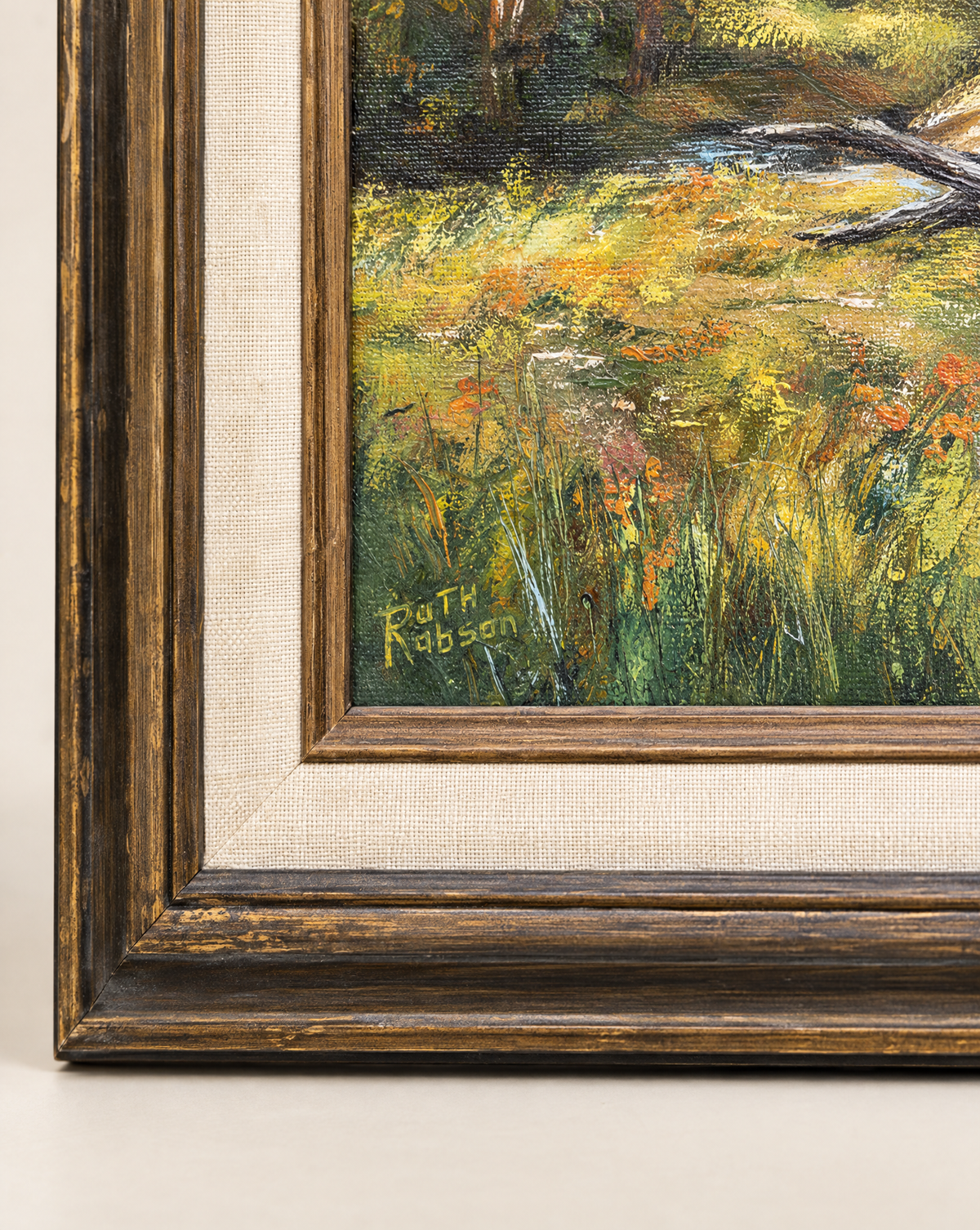 Vintage Original Country Landscape Oil Painting by Ruth Robson – 19.5" W × 16.5" H