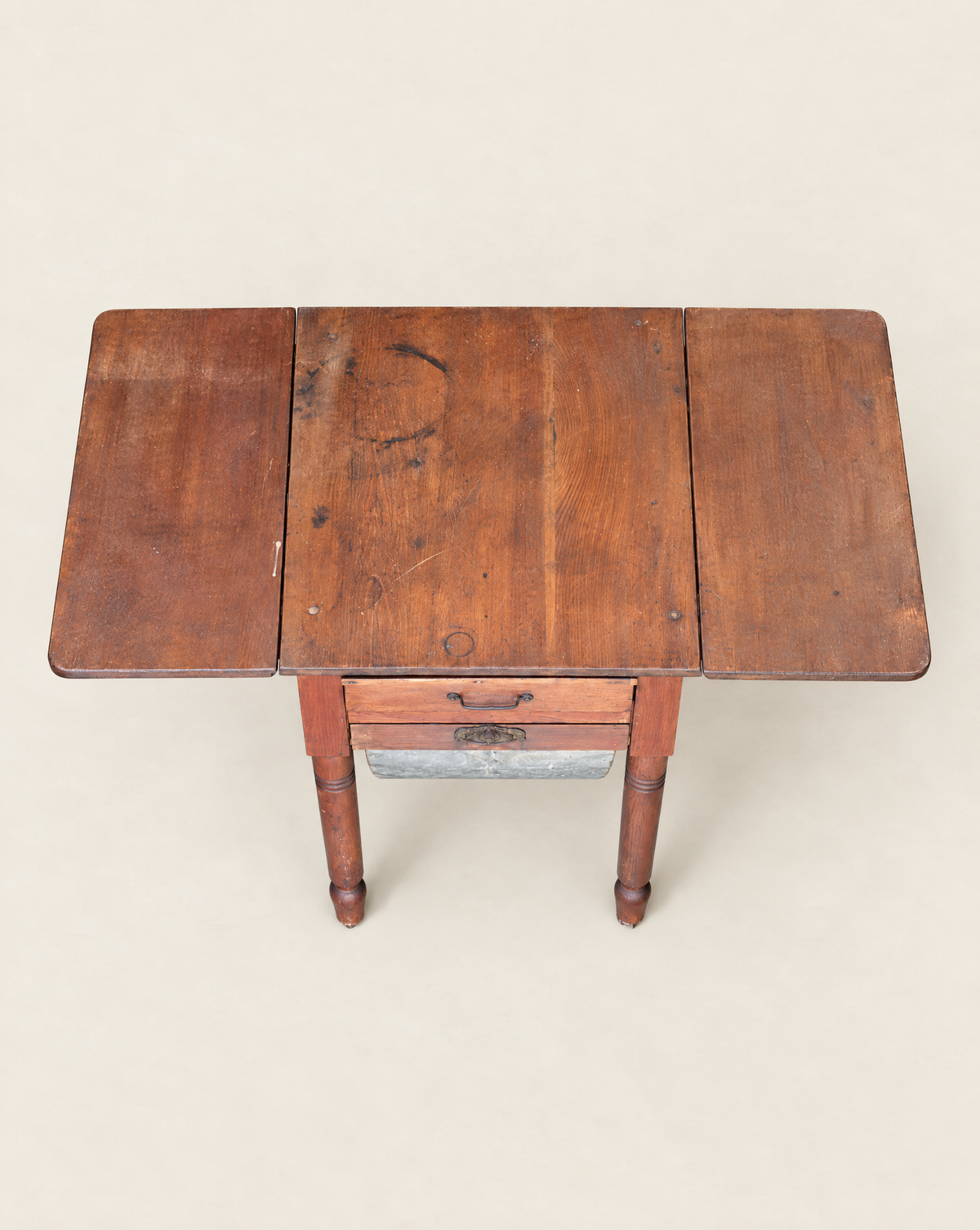 Antique Drop-Leaf Kitchen Worktable with Storage – Circa 1890–1920