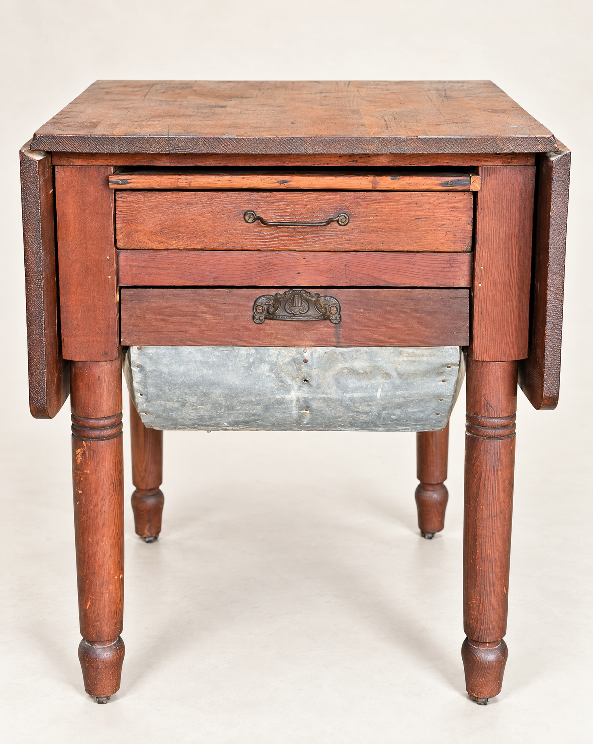 Antique Drop-Leaf Kitchen Worktable with Storage – Circa 1890–1920