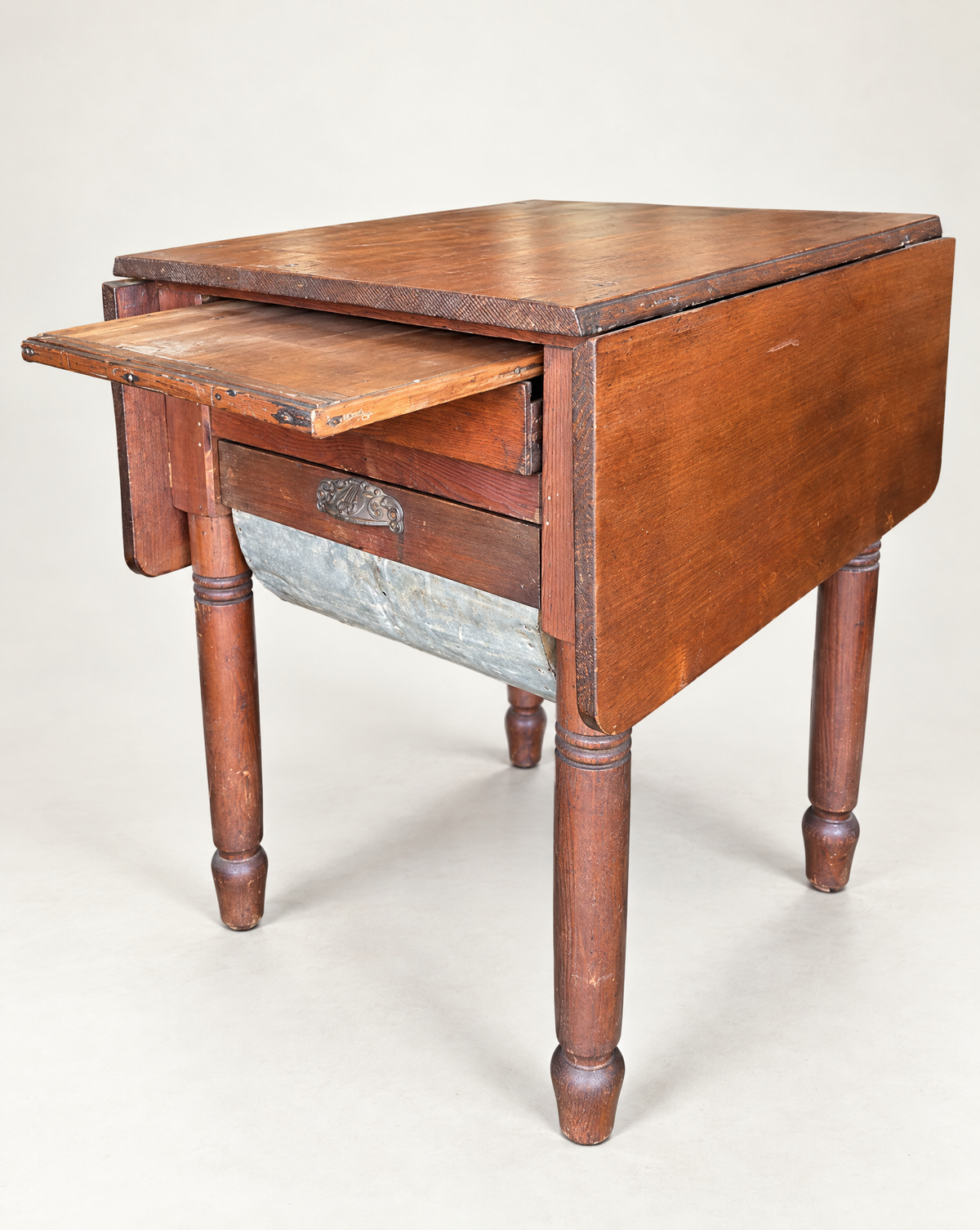 Antique Drop-Leaf Kitchen Worktable with Storage – Circa 1890–1920