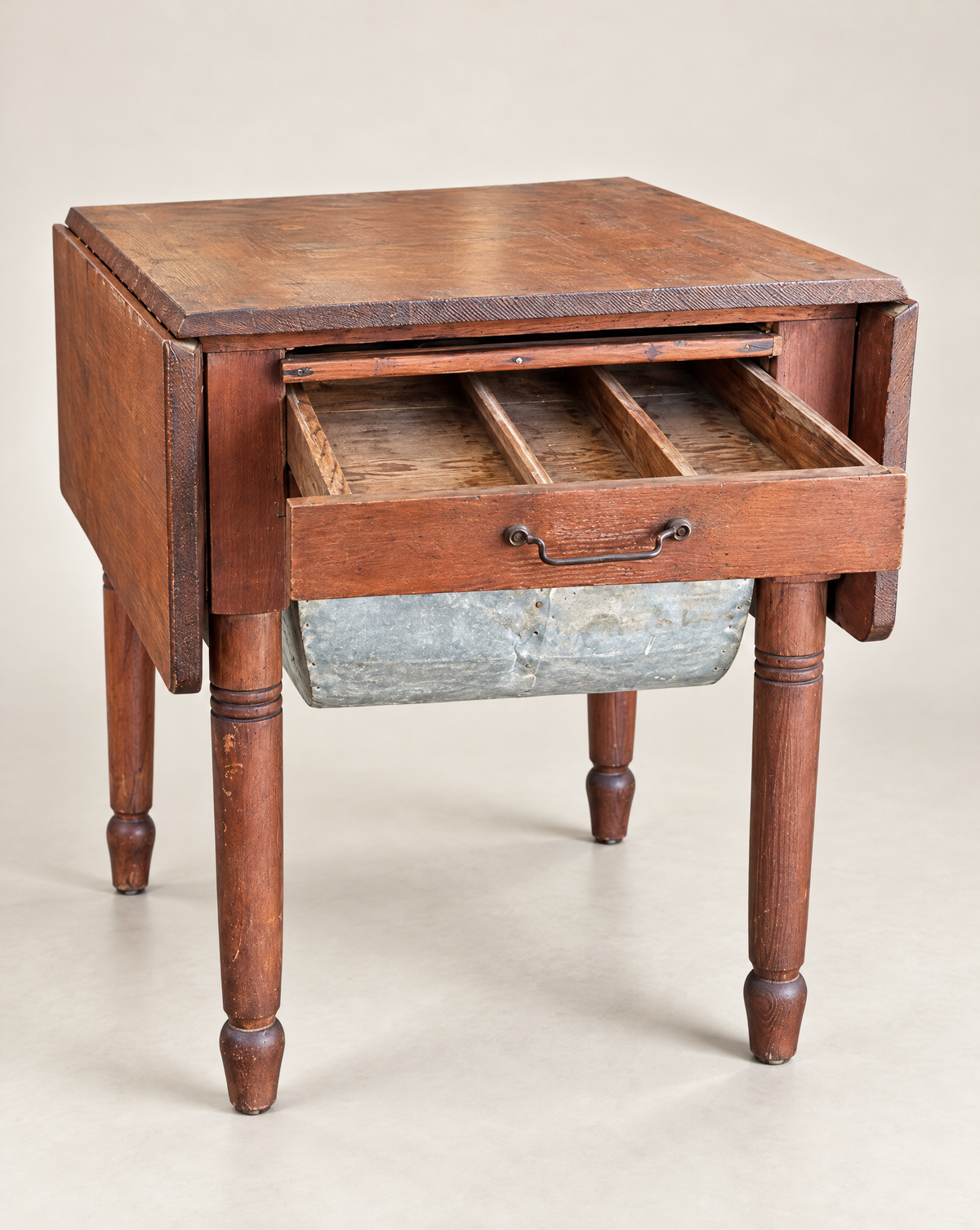 Antique Drop-Leaf Kitchen Worktable with Storage – Circa 1890–1920