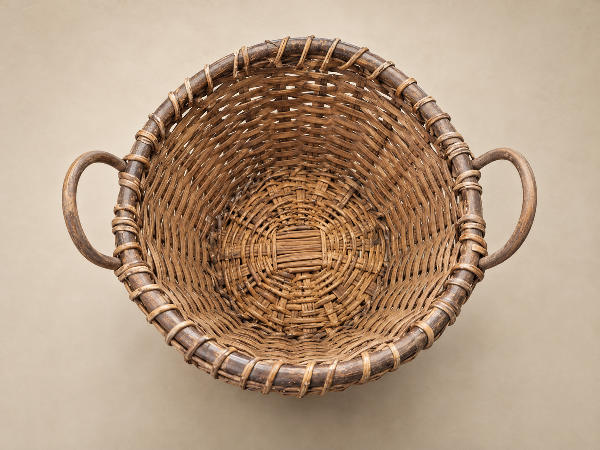 Vintage Handwoven Wicker Gathering Basket with Double Handles