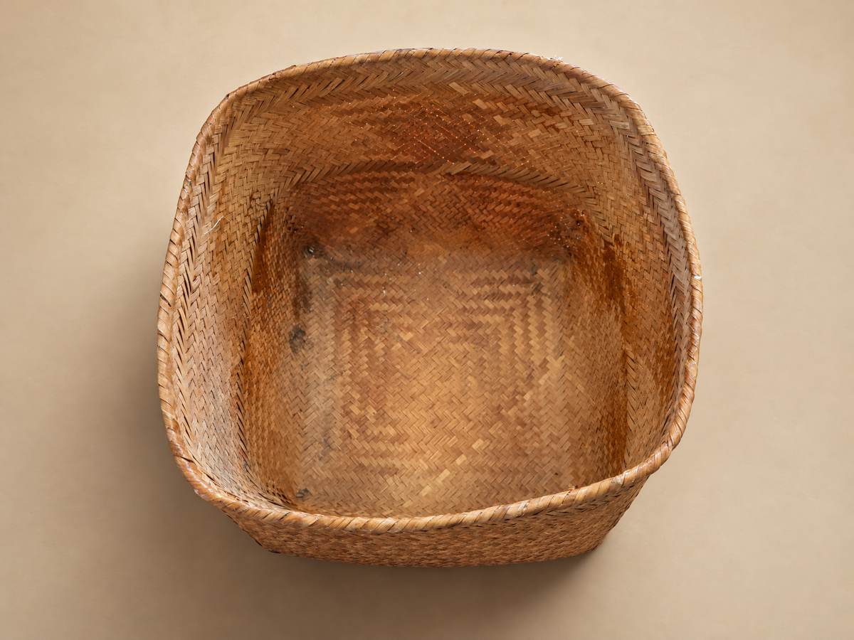 Vintage Handwoven Bamboo Square Storage Basket