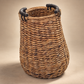 Vintage Oversized Woven Basket with Dark Wood Handles