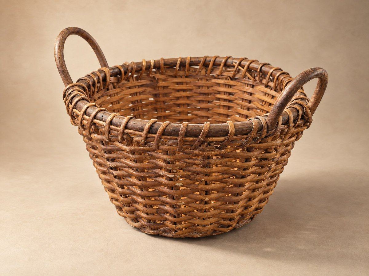 Vintage Handwoven Wicker Gathering Basket with Double Handles