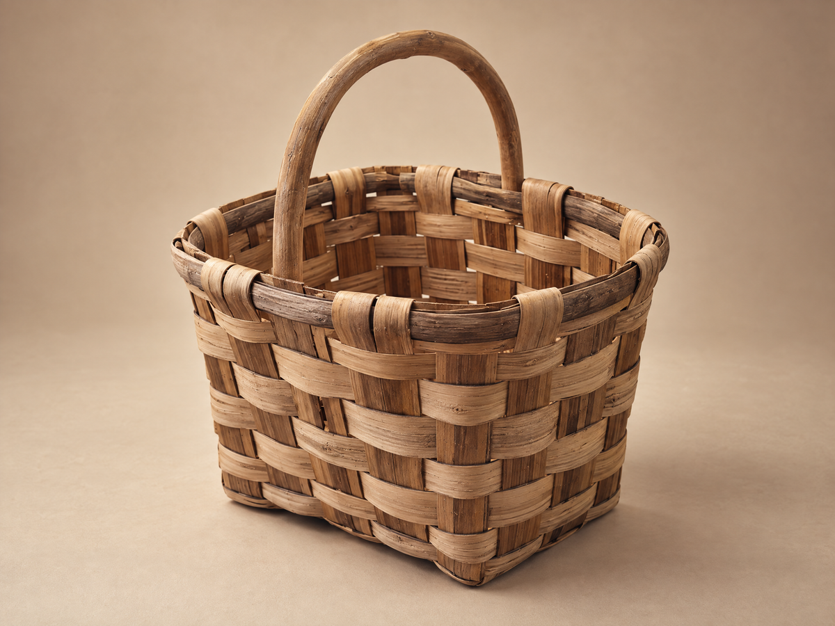 Vintage Handwoven Splint Wood Gathering Basket
