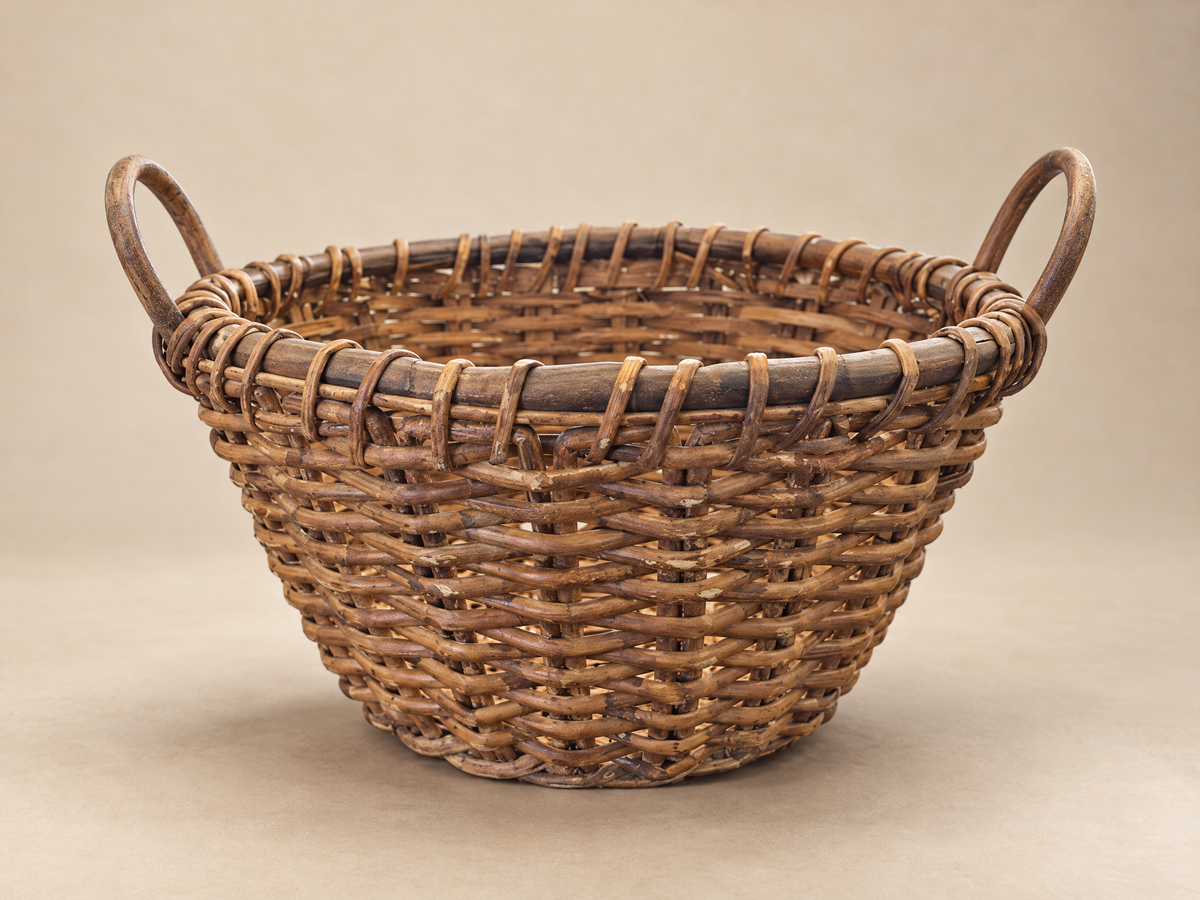 Vintage Handwoven Wicker Gathering Basket with Double Handles