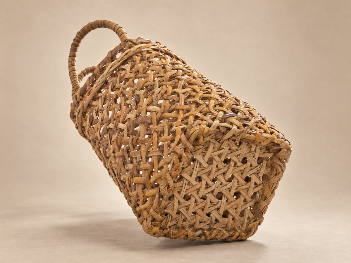 Vintage Open-Weave Wicker Gathering Basket