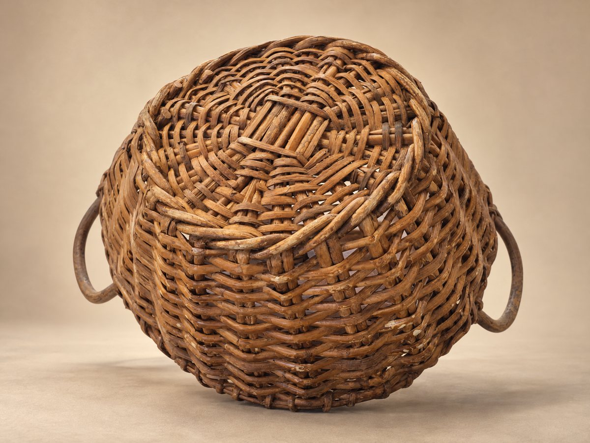 Vintage Handwoven Wicker Gathering Basket with Double Handles