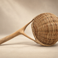 Vintage Woven Rattan Scoop Basket with Wood Handle