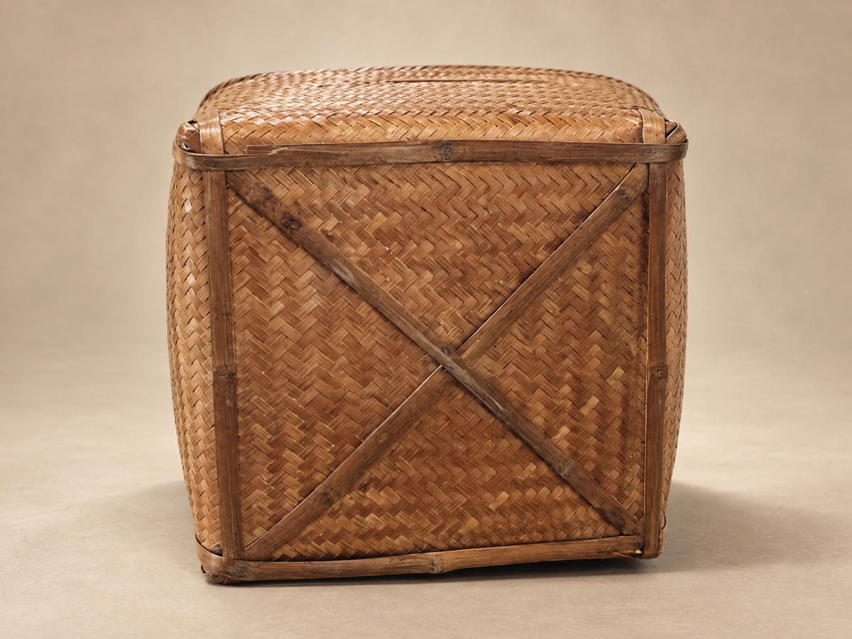 Vintage Handwoven Bamboo Square Storage Basket