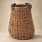 Vintage Oversized Woven Basket with Dark Wood Handles