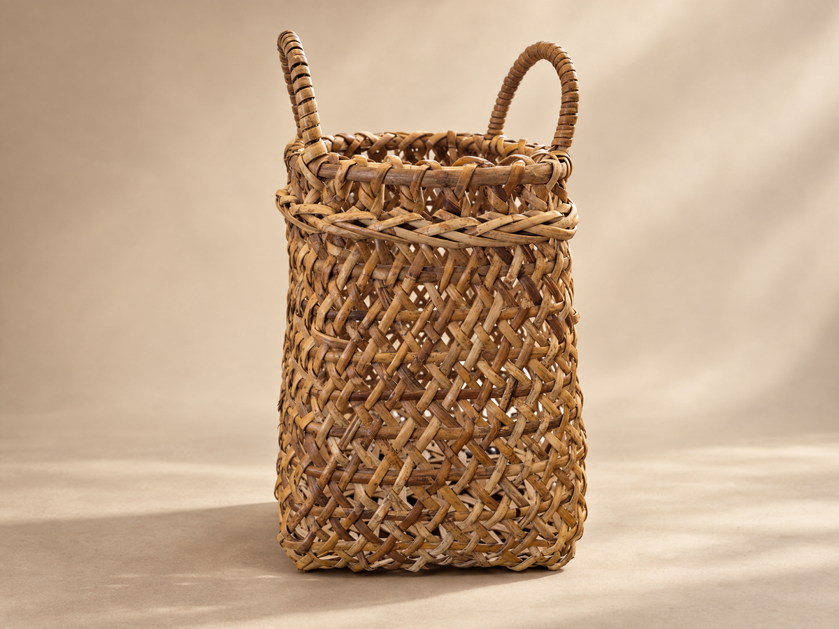 Vintage Open-Weave Wicker Gathering Basket