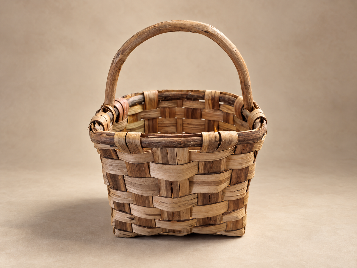 Vintage Handwoven Splint Wood Gathering Basket