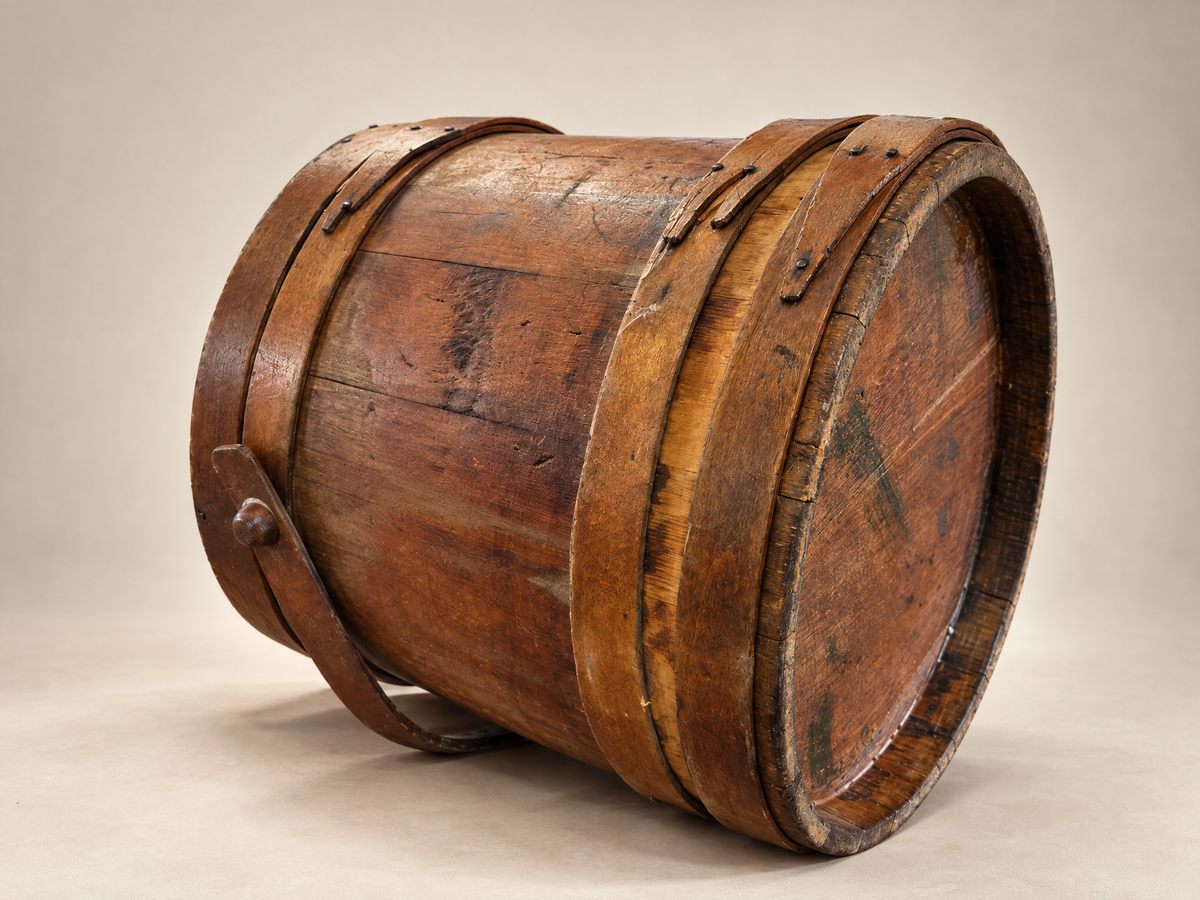 Antique Wooden Stave Firkin with Lid & Swing Handle