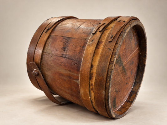 Antique Wooden Stave Firkin with Lid & Swing Handle