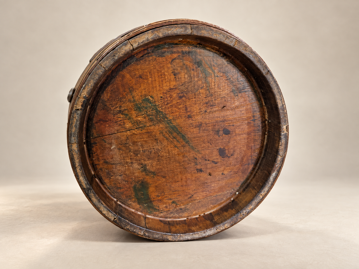 Antique Wooden Stave Firkin with Lid & Swing Handle