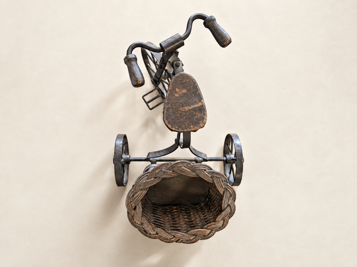 Vintage Metal Tricycle with Woven Basket