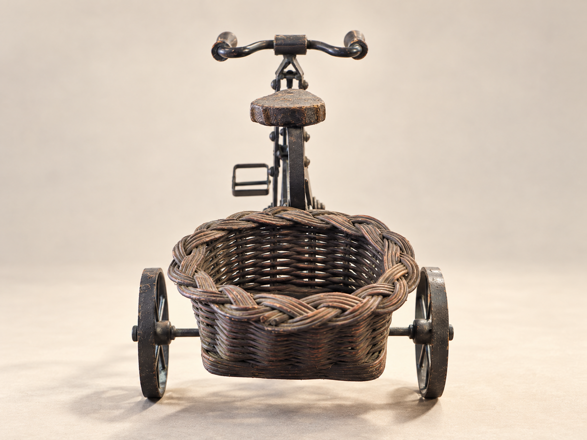 Vintage Metal Tricycle with Woven Basket