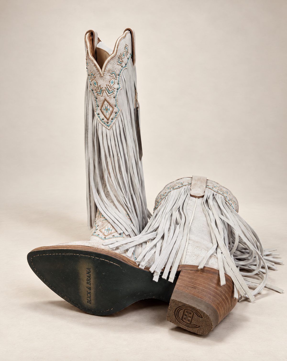 Buck & Brana Women's Ivory Fringe Western Boots – US Size 6