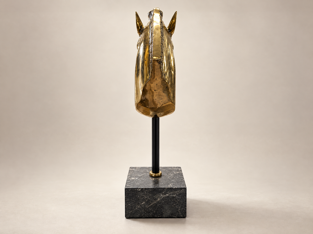 Vintage Brass Horse Head Sculpture on Marble Base