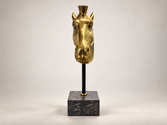 Vintage Brass Horse Head Sculpture on Marble Base