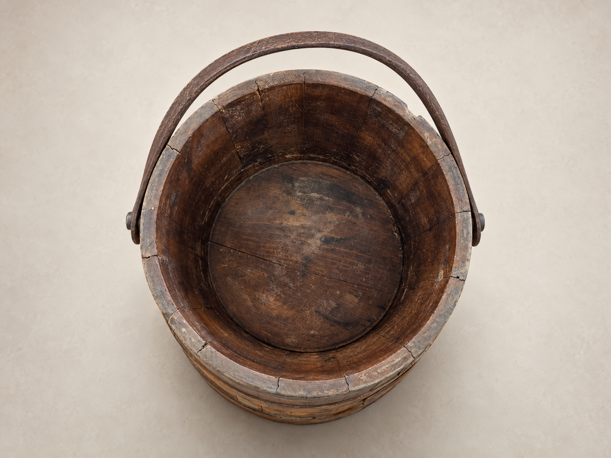 Antique Wooden Stave Firkin with Lid & Swing Handle