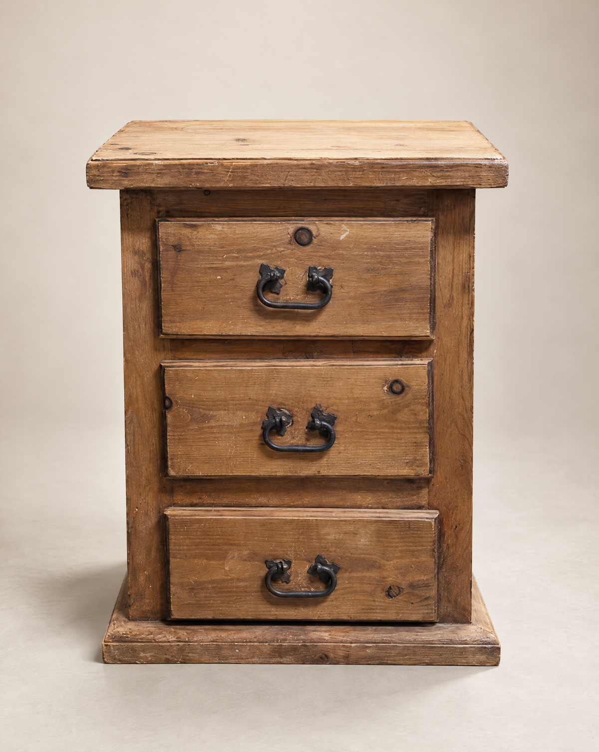 Vintage Primitive Pine Three-Drawer Bedside Chest