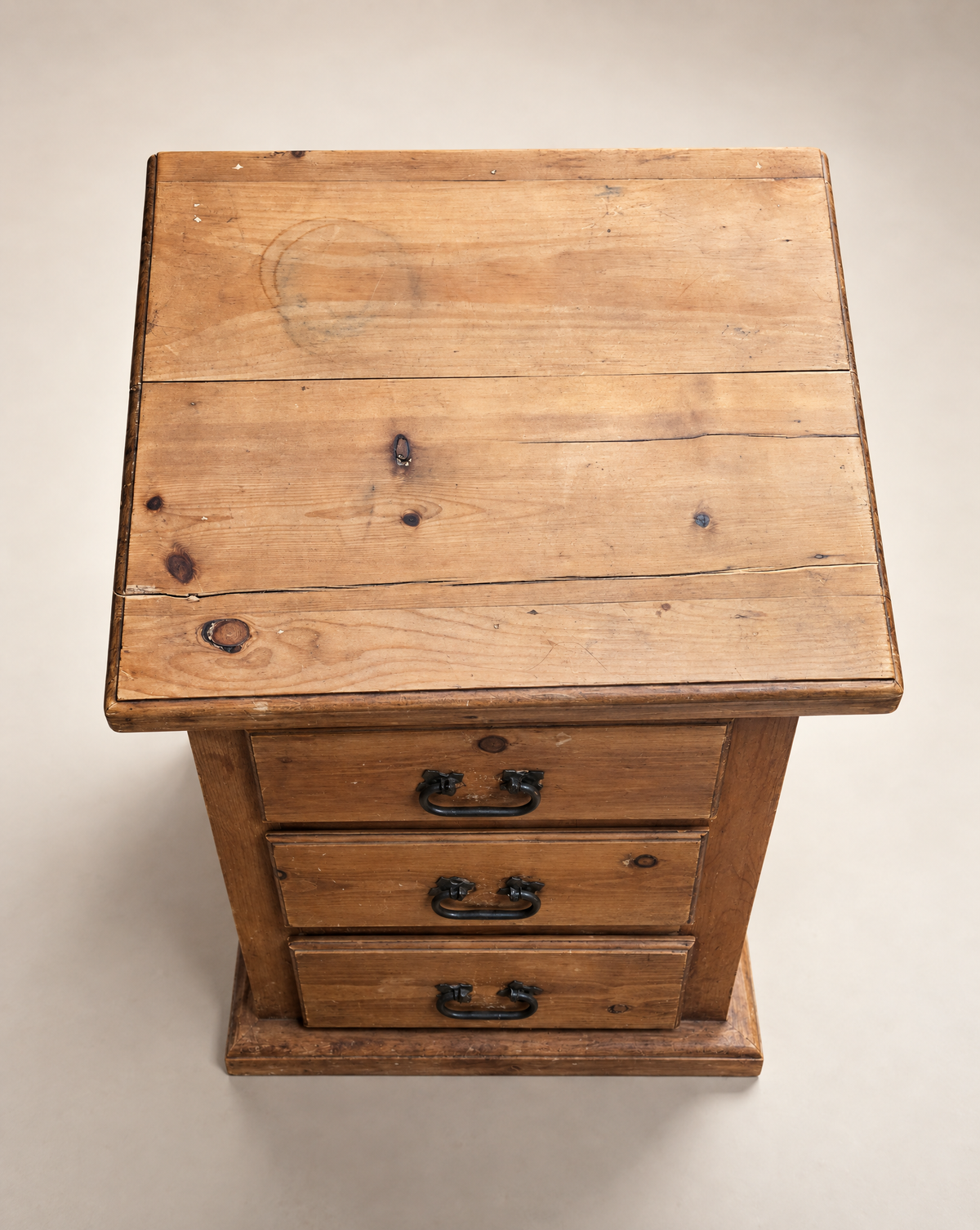 Vintage Primitive Pine Three-Drawer Bedside Chest