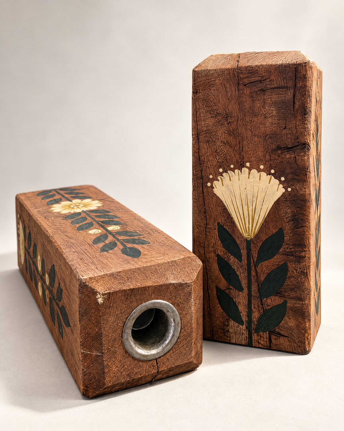 Hand-Painted Reclaimed Wood Taper Candle Holders – Set of 2