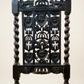 Pair of Antique Jacobean Revival Carved Oak Hall Chairs with Heraldic Crest Backs & Leather Seats