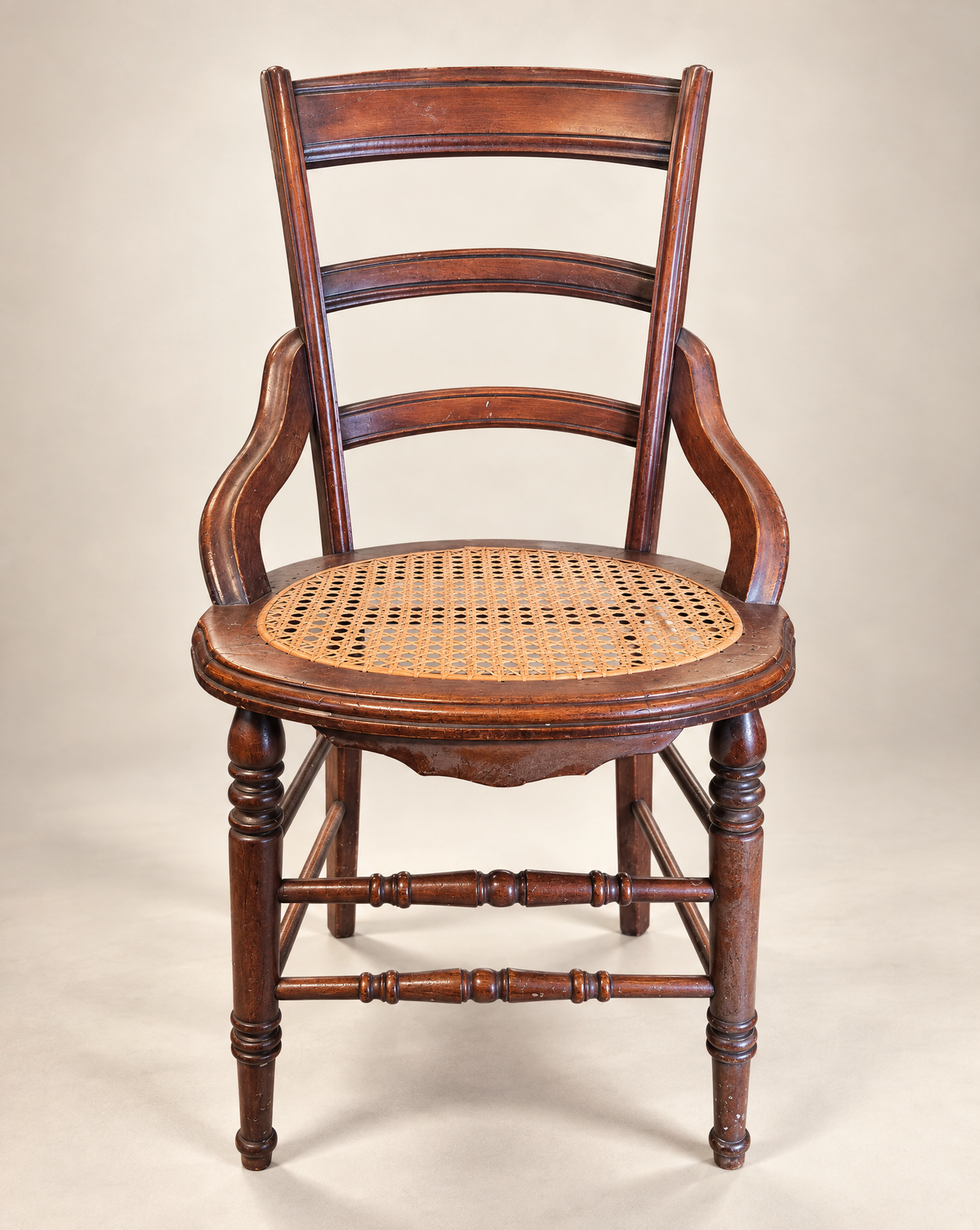 Antique Victorian Ladder-Back Cane Seat Armchair