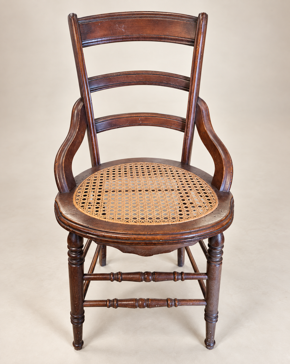 Antique Victorian Ladder-Back Cane Seat Armchair