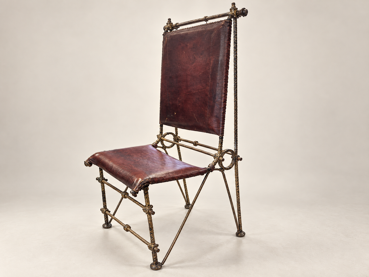 Vintage Iron & Leather Campaign-Style Chair