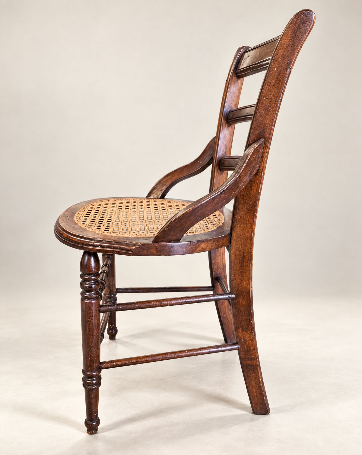 Antique Victorian Ladder-Back Cane Seat Armchair