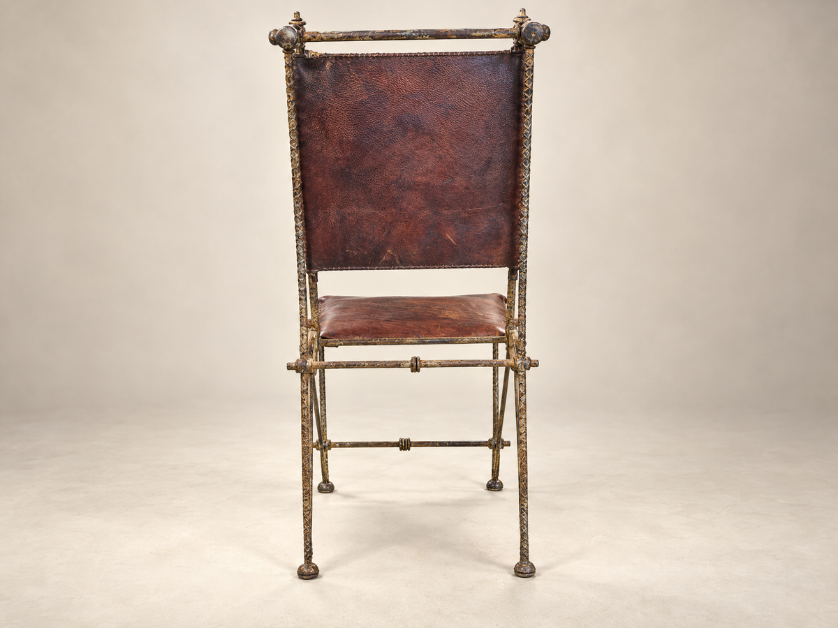 Vintage Iron & Leather Campaign-Style Chair