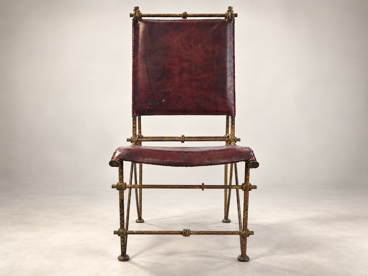 Vintage Iron & Leather Campaign-Style Chair
