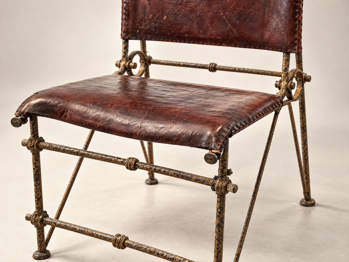 Vintage Iron & Leather Campaign-Style Chair